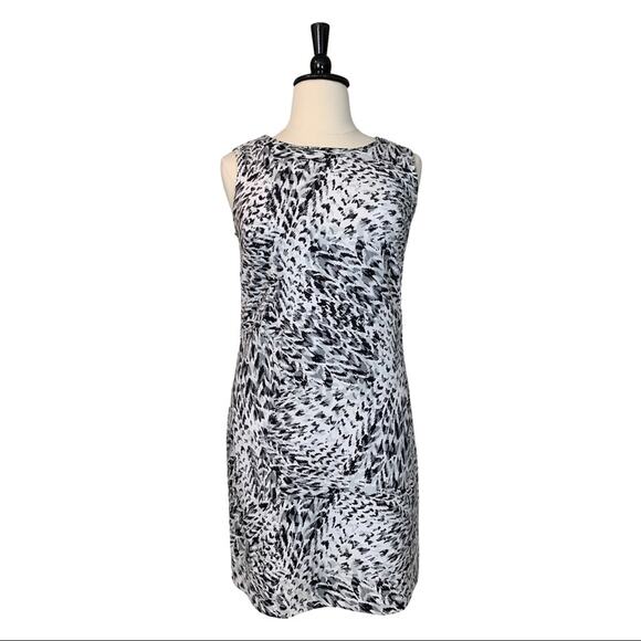 Worthington Women's Dress Sleeveless High Neck White Gray Print Sheath Large - Picture 1 of 11